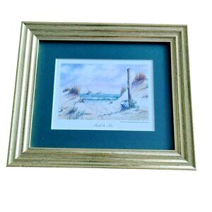 Vintage Gold Frame Watercolor Print by Emerson, Sand & Sky, Coastal Beach 10x8